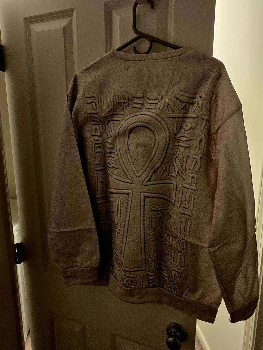 Men's Simulated Textured Crewneck Sweater in Beige
